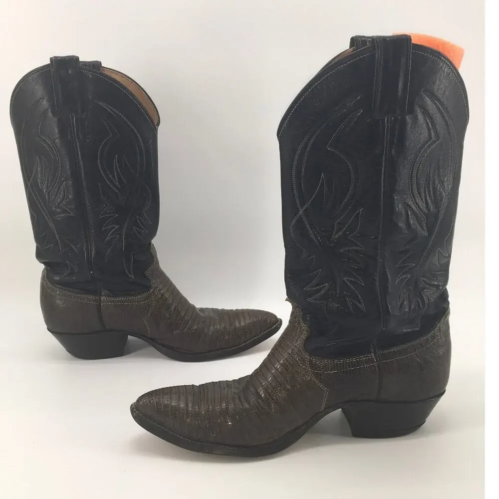 Vintage Justin Teju Lizard Leather Exotic Cowboy Boot Mens 9D 2867 Western READ